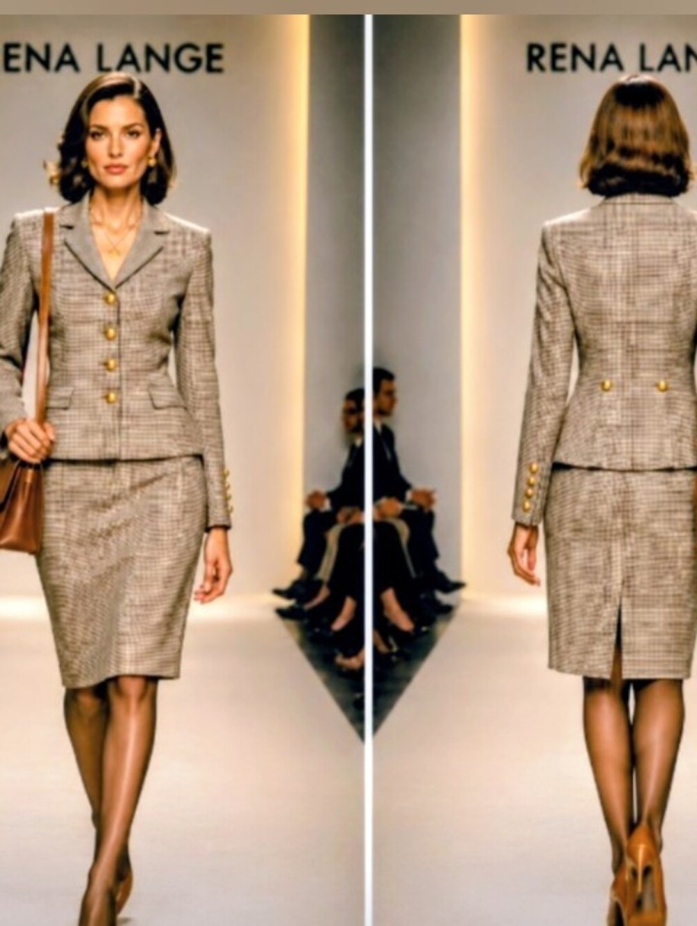 NWT Rena Lange 14 Neiman Marcus Military Houndstooth/W Detail Wool PA Skirt Suit